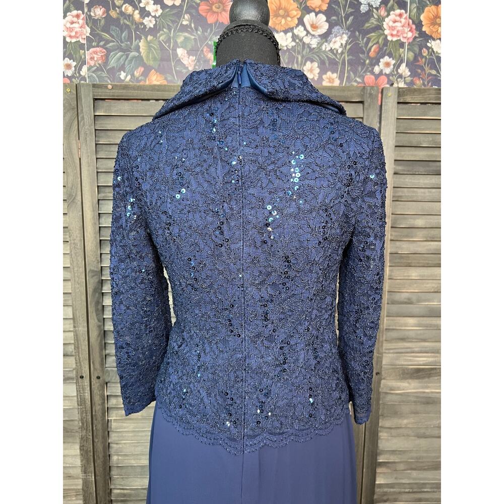 Alex Evenings Navy Sequin Lace Portrait Collar Mother of Bride Gown 4 NWT $189 - Picture 7 of 13